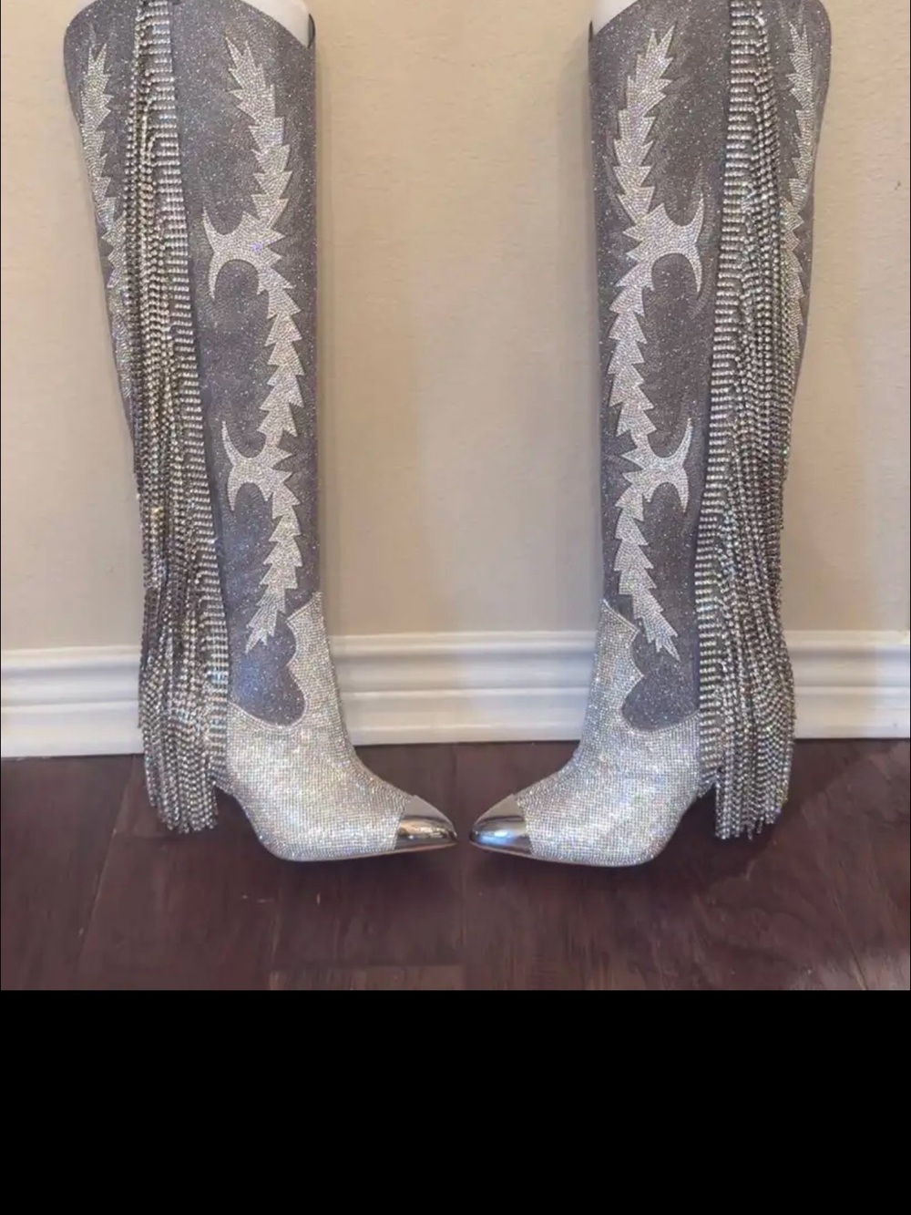 Gianni Bini Silver Rhinestone Fringe Knee-High Boots - Picture 7 of 9